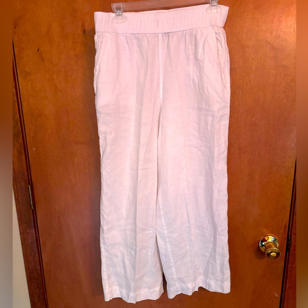 White cropped wide leg linen pants Tahari size M